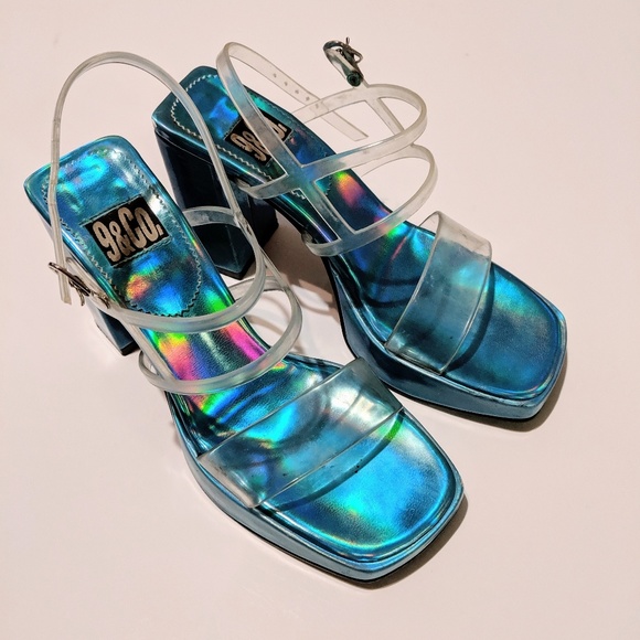 Vintage Metallic Chunky Platform Heels 90s 80s - Picture 3 of 5